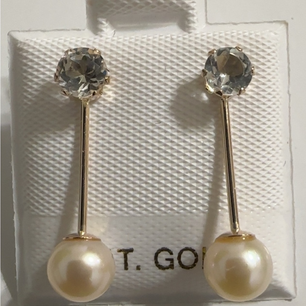 Elegant 10 KT Gold and Pearl Drop Earrings